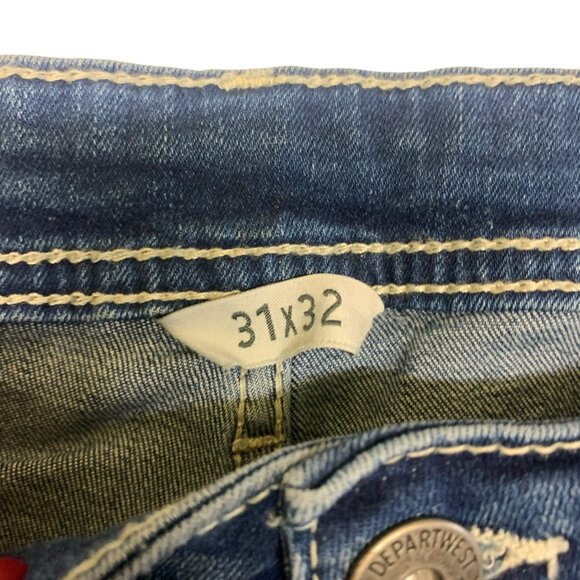 NEW Departwest Mens 31 Straight Jeans Blue Distressed Denim Zip Fly Pockets Logo - Picture 12 of 16